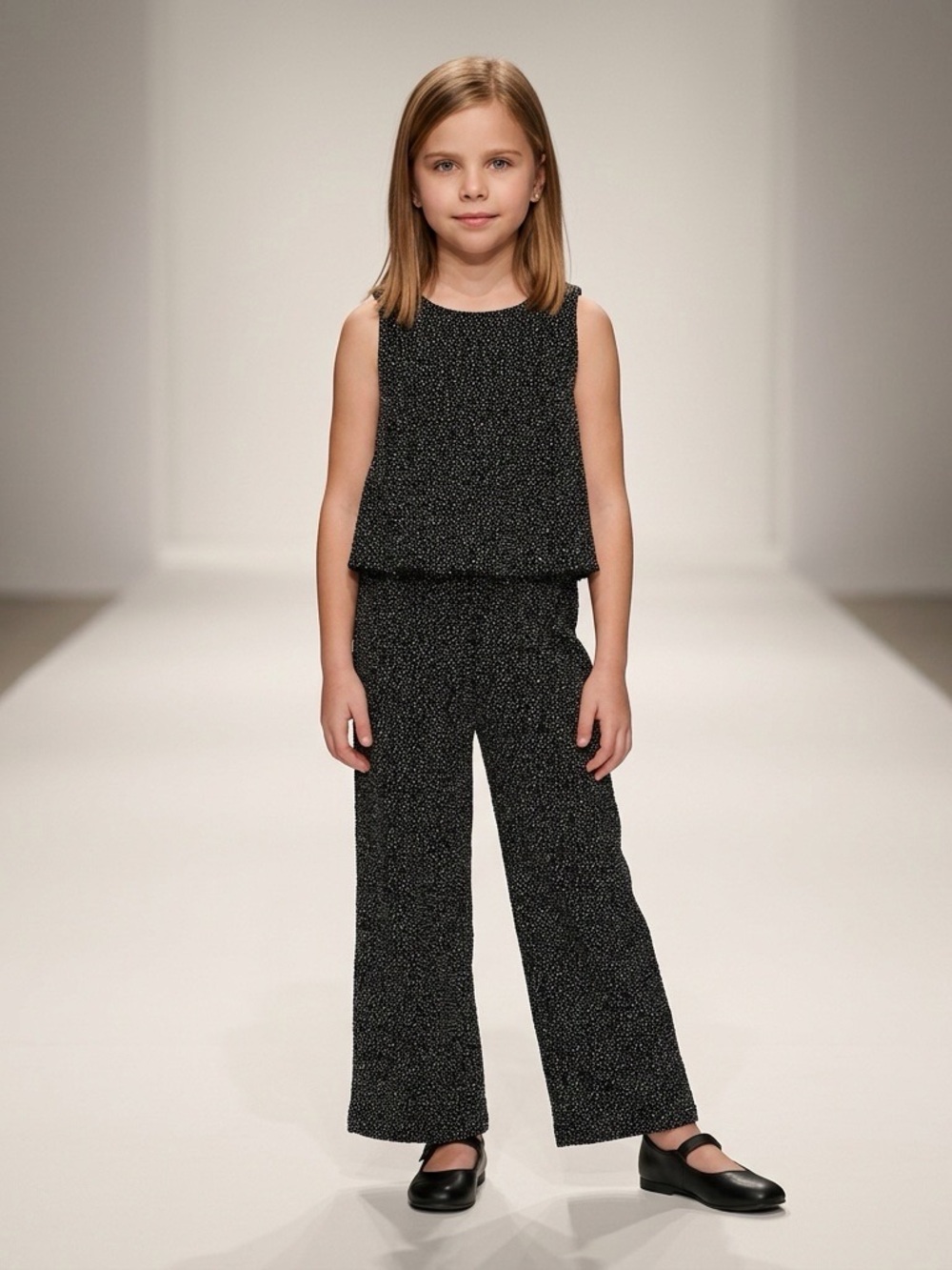 Zara Girls 8 Black Silver Glitter Wide Leg Jumpsuit Holiday Party